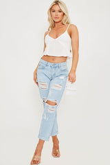 Distressed Ripped Denim Jeans - Blue - 4