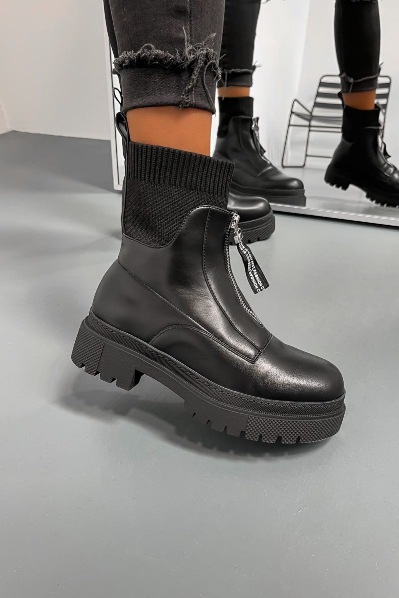 ELEVATE Zip Front Biker Ankle Boots - Black - 1