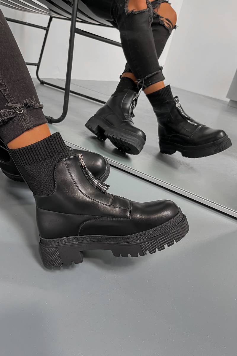 ELEVATE Zip Front Biker Ankle Boots - Black - 2