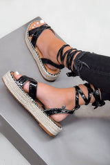 ELORA Espadrille Cross Over Sandals - Black Croc - 1