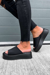 EVLYN Chunky Platform Sandals - Black Lycra