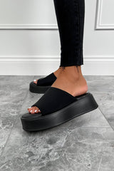 EVLYN Chunky Platform Sandals - Black Lycra - 3