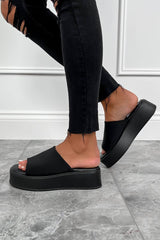 EVLYN Chunky Platform Sandals - Black Lycra - 2