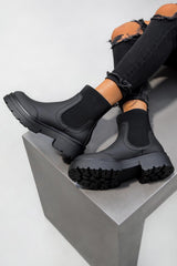FRANKIE Chunky Panelled Ankle Boots - Black-2