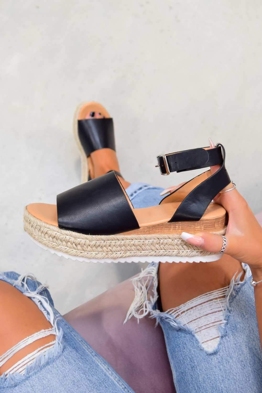 Chunky Platform Espadrille Sandals Black AJ VOYAGE