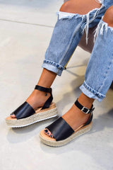 GET IT Chunky Platform Espadrille Sandals - Black - 2
