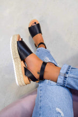 GET IT Chunky Platform Espadrille Sandals - Black - 1