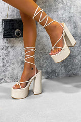 HANNAH Chunky Platform Heels - Cream Snake -2