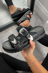 HARLI Chunky Western Buckle Sandals - Black