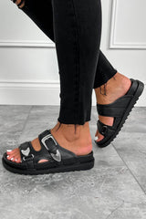 HARLI Chunky Western Buckle Sandals - Black - 1