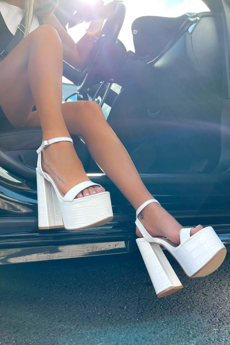 HIGH HOPES Chunky Platform Heels - White Croc