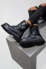 HOLD ON Chunky Sole Ankle Boots - Black PU-2