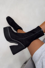 HOLD UP Platform sock Fit Boots - Black Faux Suede - 2