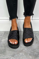 VIENNA Chunky Quilted Sandals - Black