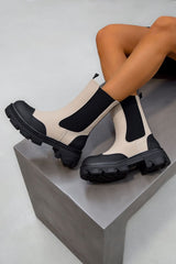 JOSIE Chunky Ankle Boots - Beige - 3