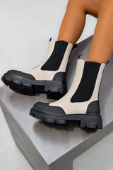 JOSIE Chunky Ankle Boots - Beige - 4