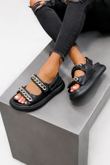 KAILA Chunky Chain Detail Sandals - Black PU - 2