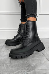 KAIZA Chunky Lace Up Ankle Boots - Black - 1
