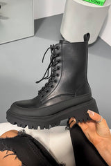 KAIZA Chunky Lace Up Ankle Boots - Black - 2