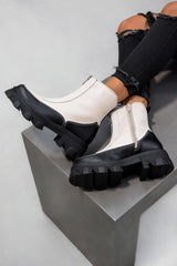 KAYA Zip Front Ankle Boots - Beige PU-2