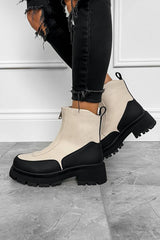 KAYLIE Zip Front Ankle Boots - Beige PU - 1