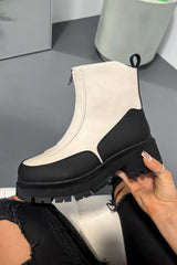 KAYLIE Zip Front Ankle Boots - Beige PU - 2