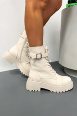 HARLEY Chunky Buckle Ankle Boots - Beige - 3
