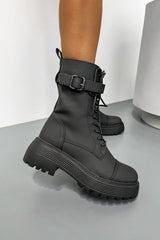 HARLEY Chunky Buckle Ankle Boots - Black