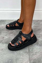 KIKI Chunky Gladiator Sandals - Black PU - 1
