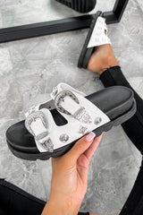 KIKI Chunky Studded Buckle Sandals - White - 3