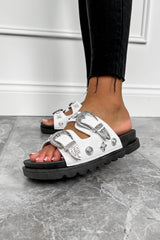 KIKI Chunky Studded Buckle Sandals - White