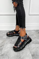 LENA Chunky Sandals - Black PU-2