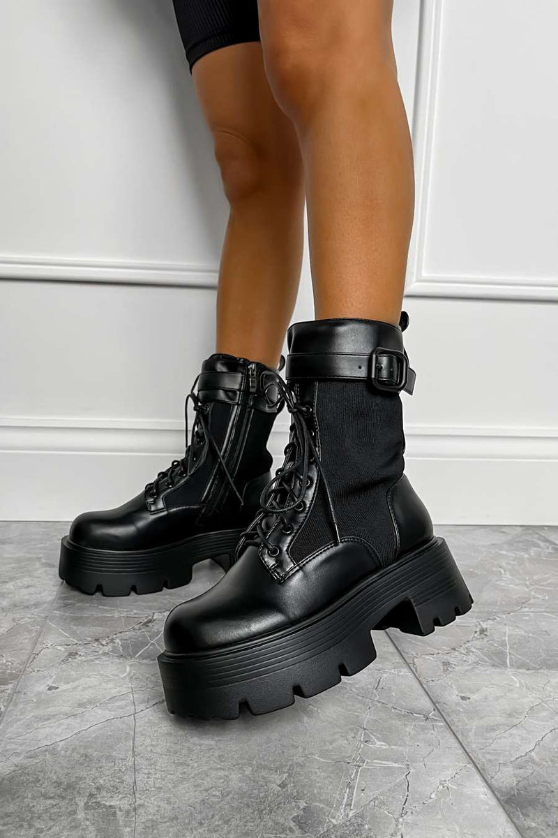 LEONNA Chunky Buckle Ankle Boots - Black - 2