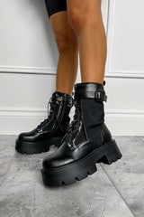 LEONNA Chunky Buckle Ankle Boots - Black - 2