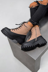 LEVEL UP Chunky Lace Up Ankle Boots - Camel-1