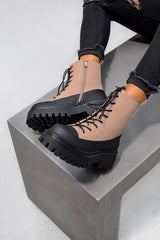 LEVEL UP Chunky Lace Up Ankle Boots - Camel