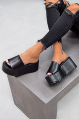 LEVELS Chunky Platform Sandals - Black PU - 2