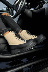 LEVEL UP Chunky Lace Up Ankle Boots - Beige - 1