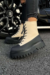 LEVEL UP Chunky Lace Up Ankle Boots - Beige - 5