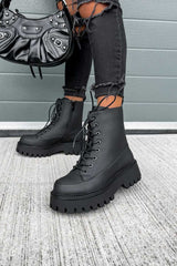 LEVEL UP Chunky Lace Up Ankle Boots - Black - 1
