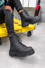 LEVEL UP Chunky Lace Up Ankle Boots - Black - 5