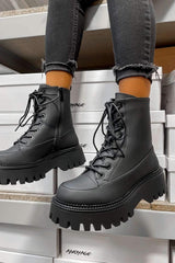 LEVEL UP Chunky Lace Up Ankle Boots - Black - 3