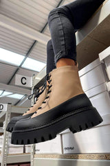 LEVEL UP Chunky Lace Up Ankle Boots - Camel