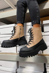LEVEL UP Chunky Lace Up Ankle Boots - Camel - 1