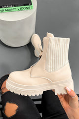 LEVI Zip Front Ankle Boots - Beige - 3