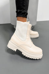 LEVI Zip Front Ankle Boots - Beige - 4