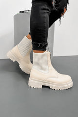 LEVI Zip Front Ankle Boots - Beige - 2