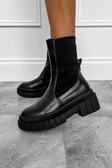 LILA Chunky Sock Fit Ankle Boots - Black - 2
