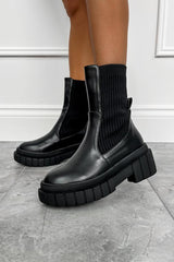 LILA Chunky Sock Fit Ankle Boots - Black - 1