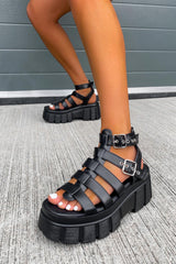 LOCKDOWN Super Chunky Caged Platform Sandals - Black PU-10
